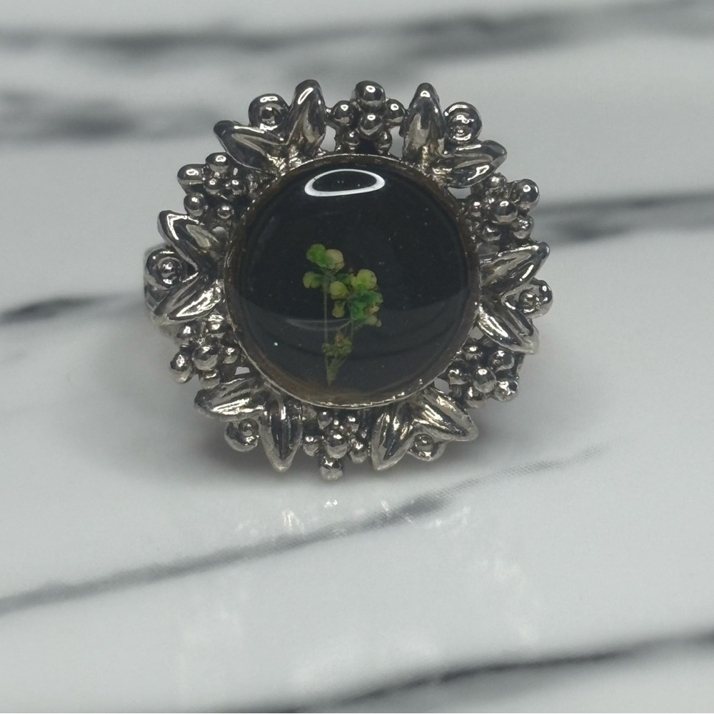 Dark Academia Mood Ring Vintage Style Floral Silver Tone Ring Size 7 Adjustable